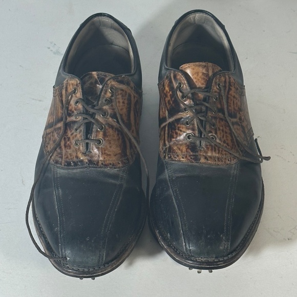 FootJoy Golf Brown Black Leather Cleets Athletic Golfing Golfer Shoes - Picture 2 of 12